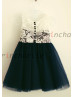 Ivory Lace Navy Blue Tulle Pretty Flower Girl Dress